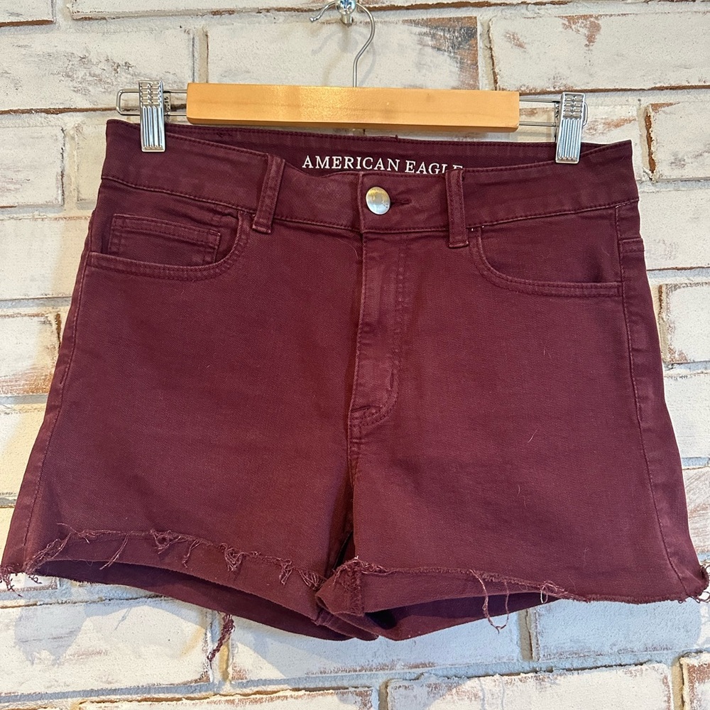 American Eagle maroon hi rise short jeans shorts size 8